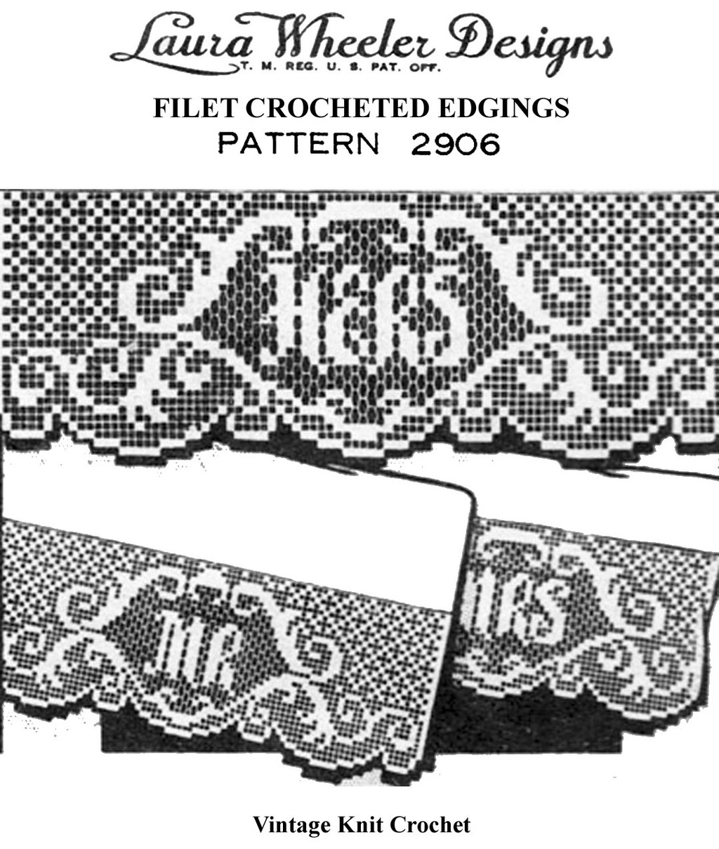 His and Hers Edging Pattern in Filet Crochet, Vintage laura Wheeler 2906