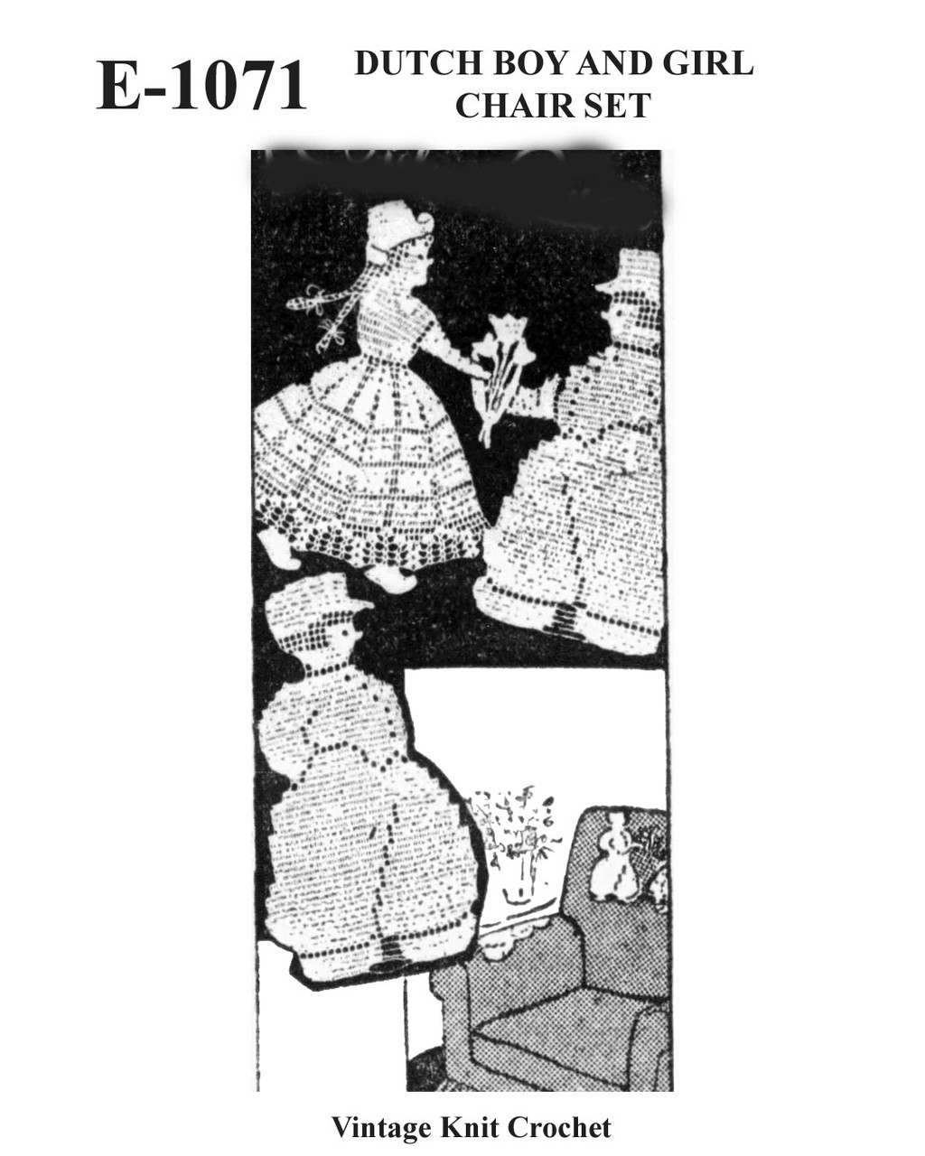 Dutch Boy & Girl Crochet Chair Set Pattern No E-1071