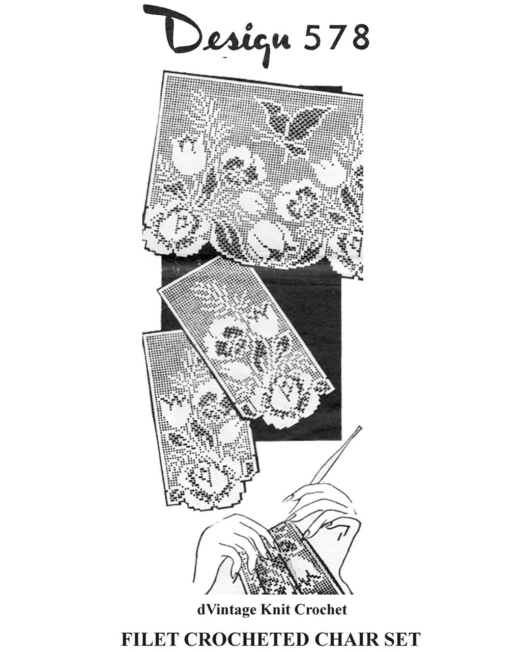 Filet Crochet Butterfly in Flowers Chair Doily Pattern Set Design 578