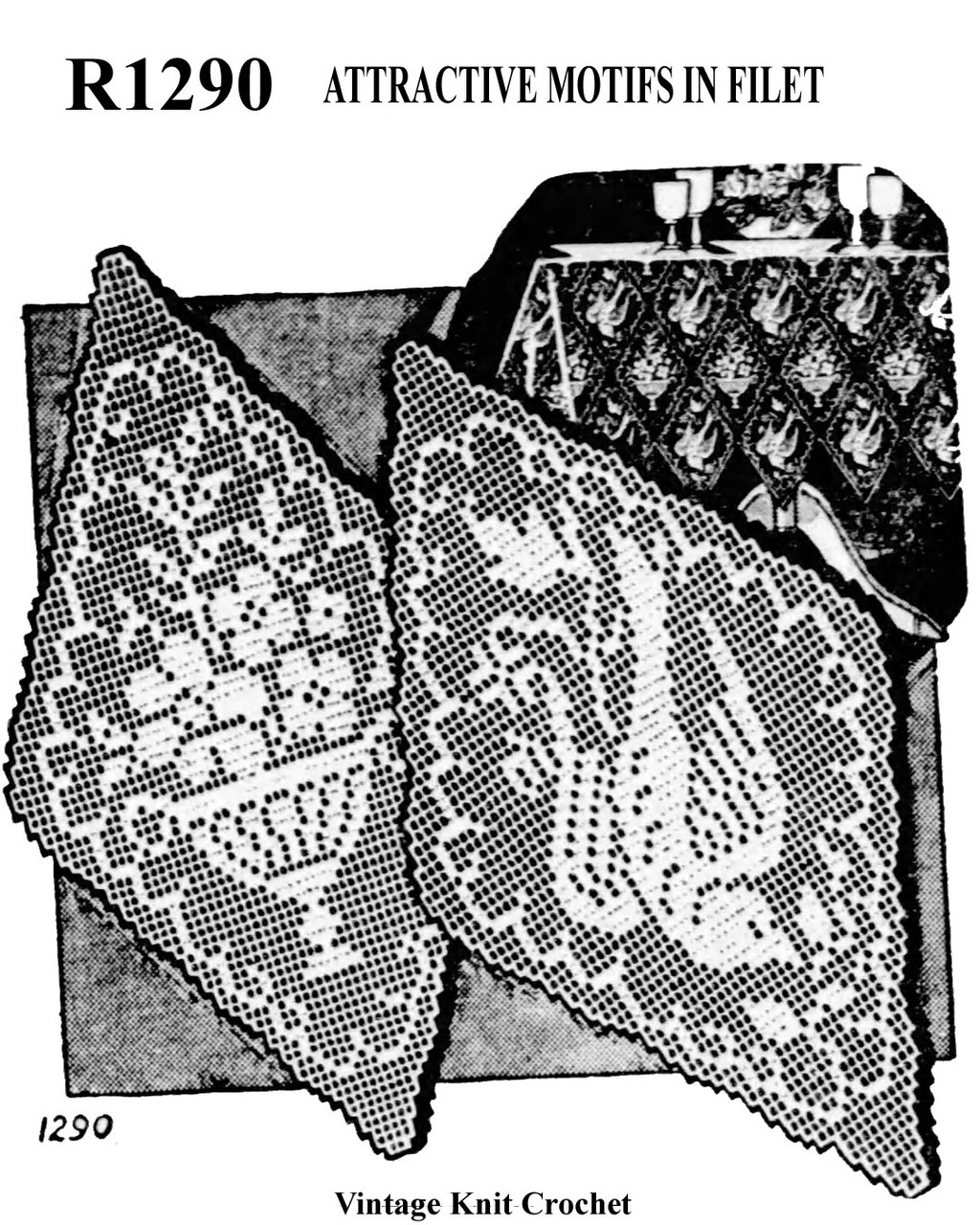 Triangle Dove Filet Crochet Motif Pattern No 1290