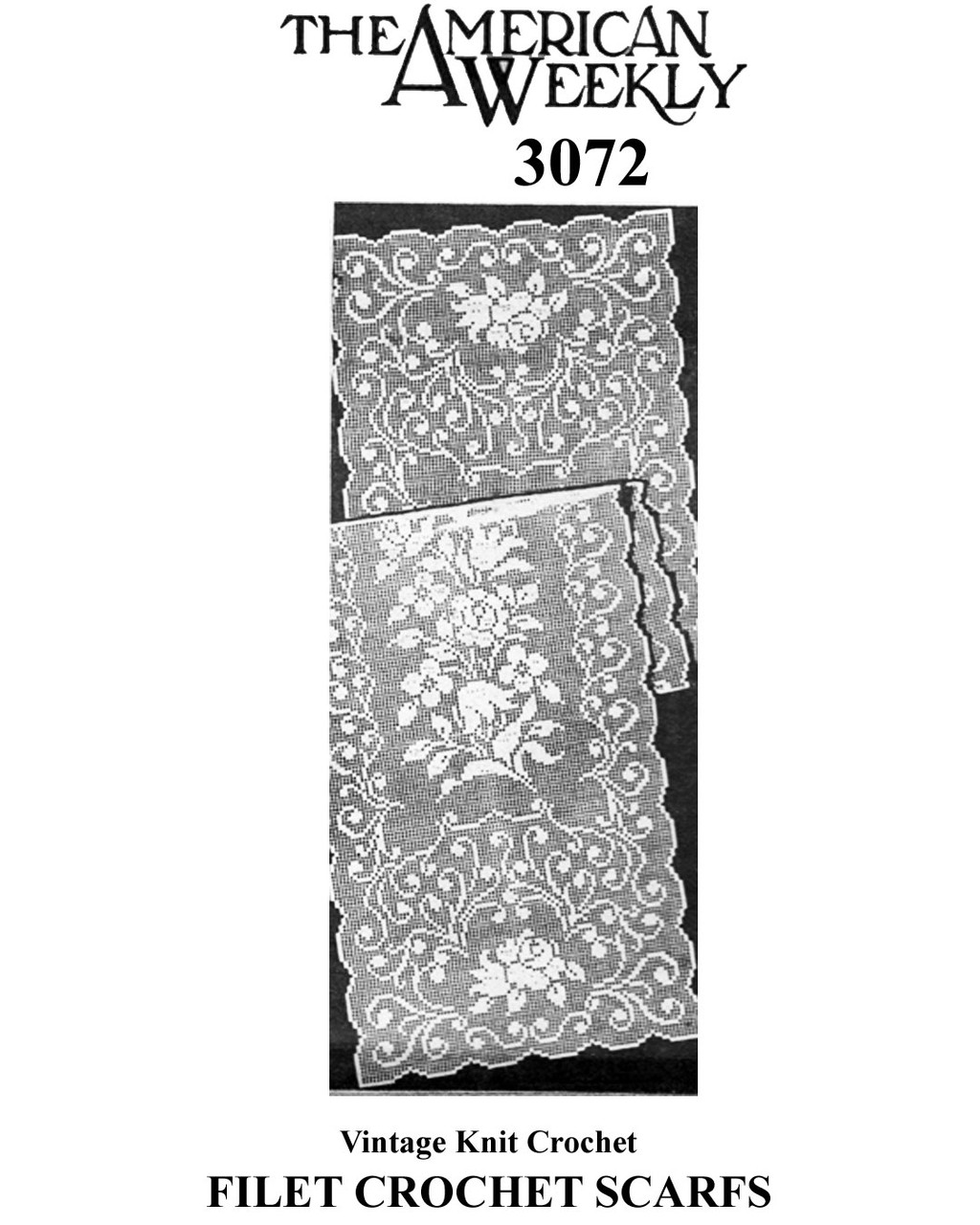 Filet Crochet Floral Scarf pattern in three lengths