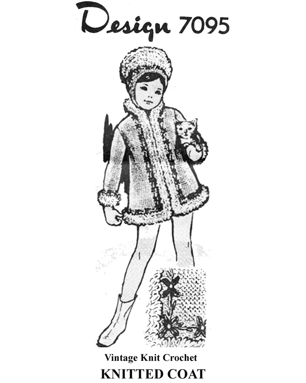 Girls Knitted Coat with Hat Pattern, Mail Order Design 7095