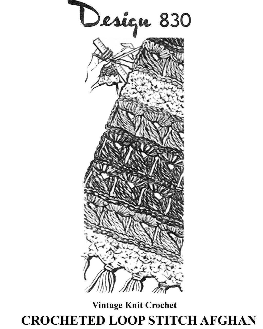 Crocheted Afghan Pattern in Loop Stitch, Design 830