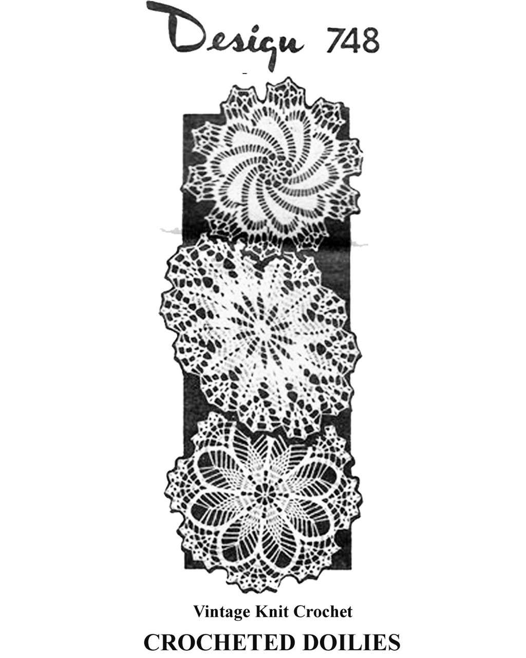 3 Crochet Doilies in 3 sizes Each, Mail Order Design 748