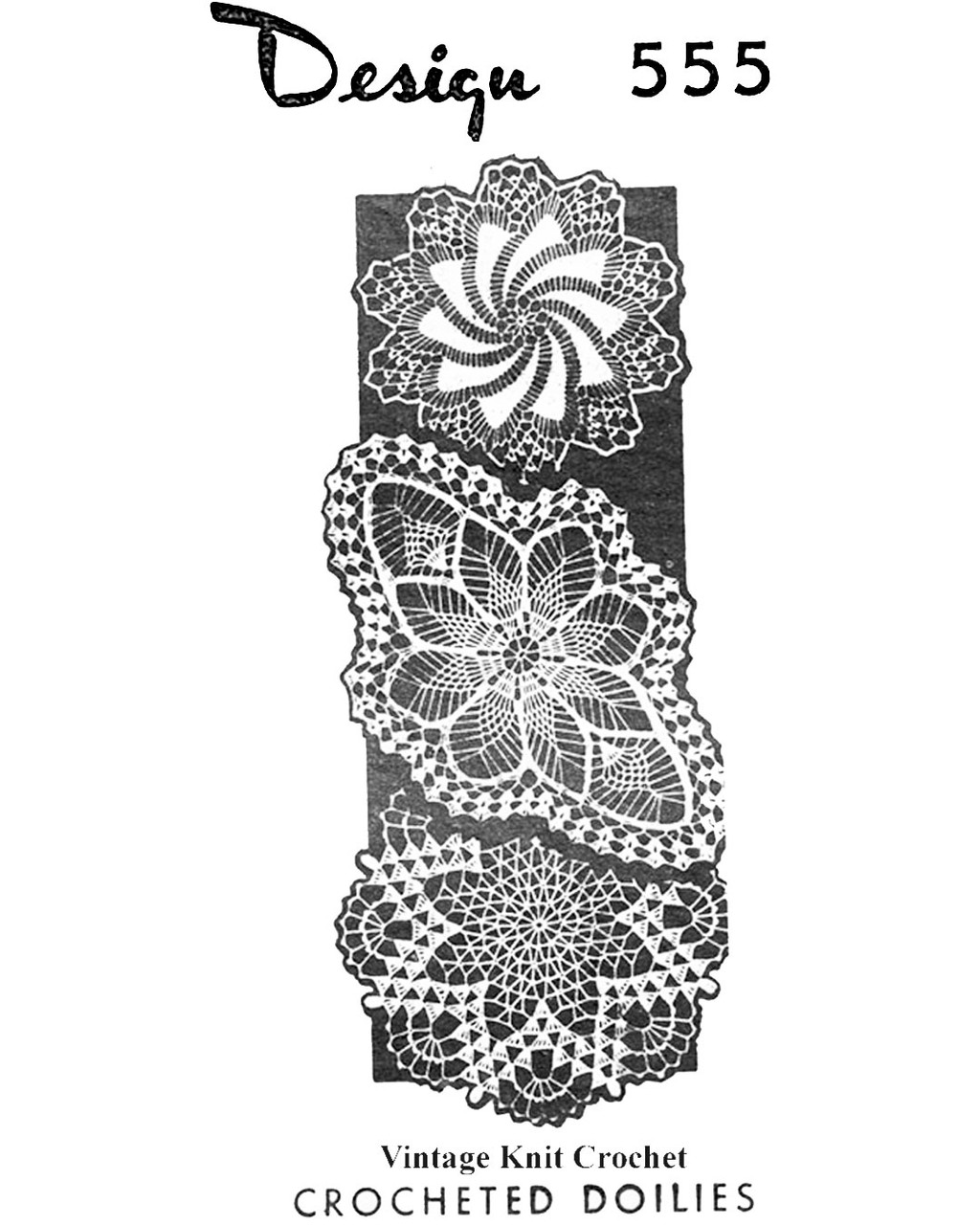 Three small crocheted doilies pattern in three sizes each