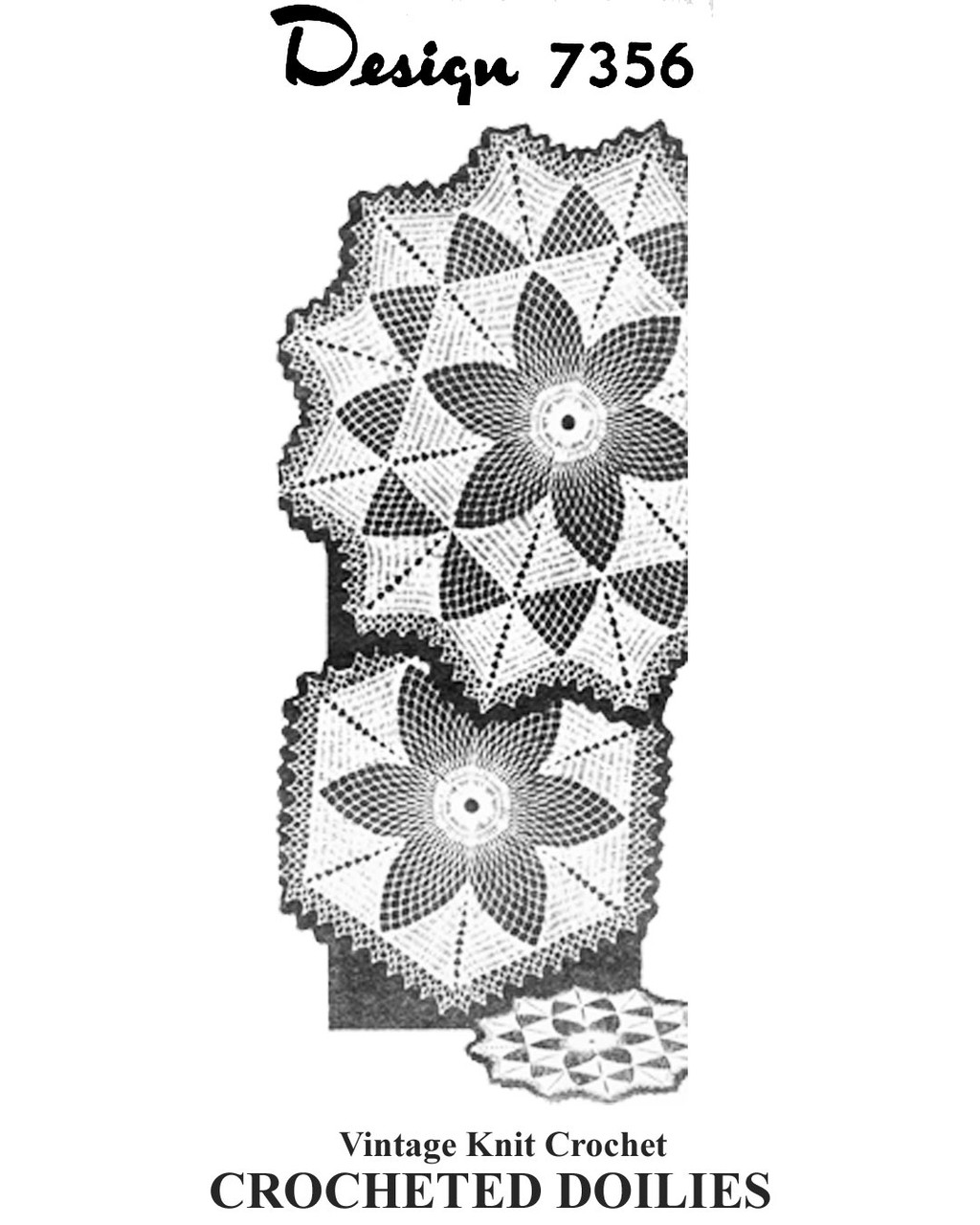 Crocheted Doilies Pattern, 3 sizes each small and large, Design 7356