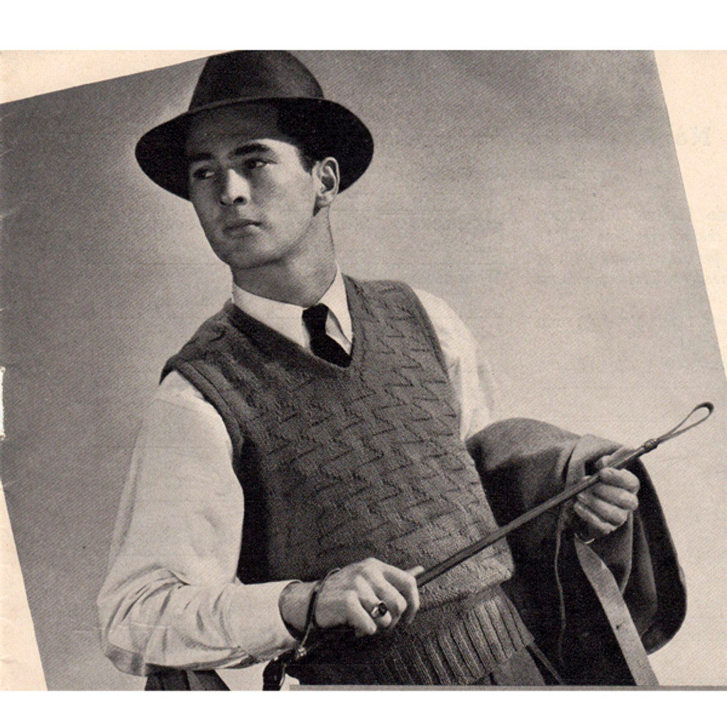 Mans Sleeveless Pullover Knitting Pattern, Vintage 1950s