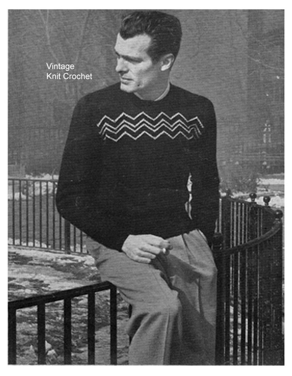 Vintage Knitted Mans Pullover Pattern 