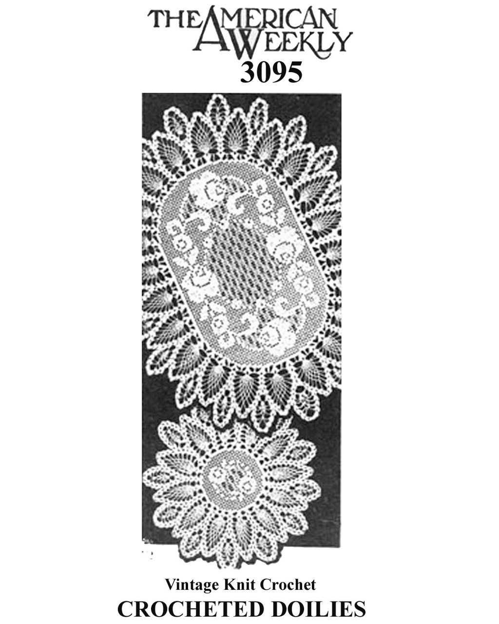 Oval Rose Doilies In Filet Crochet with Pineapple Border
