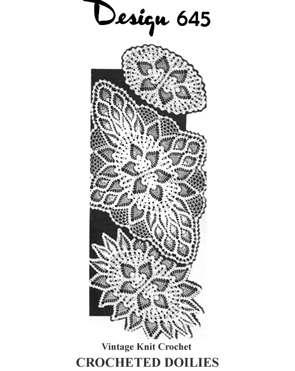 Three Small Crochet Oval Pineapple Doilies Pattern, Design 645
