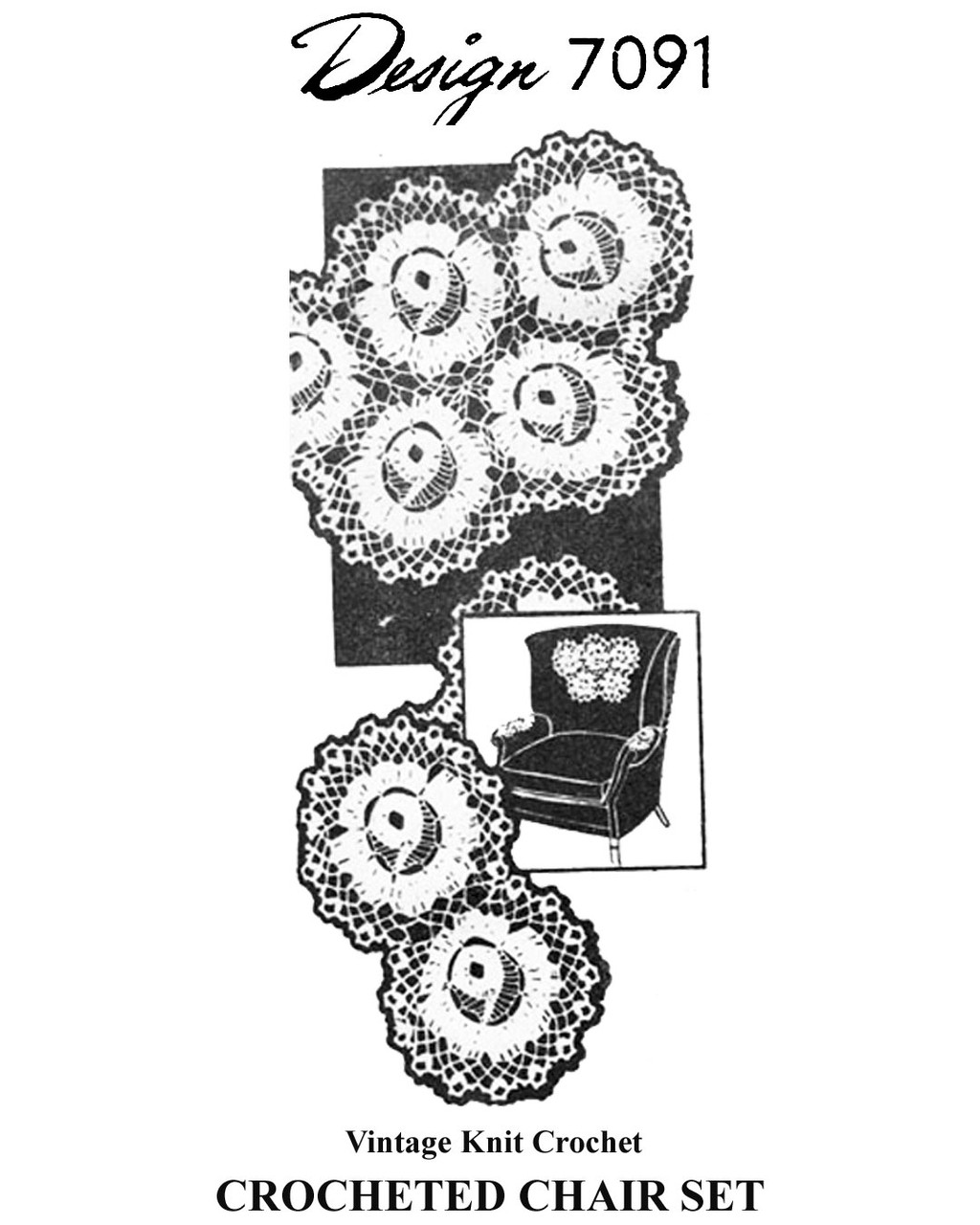 Irish Rose Motifs joined for chair doily set Design 7091