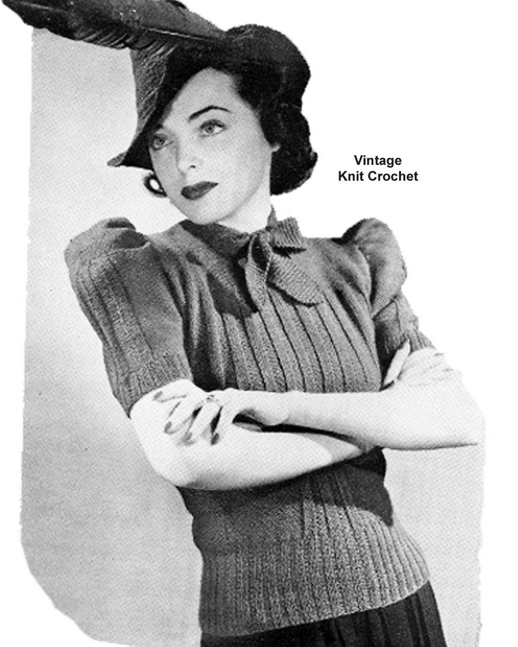 Vintage Knitted Blouse Pattern, Neck Ties