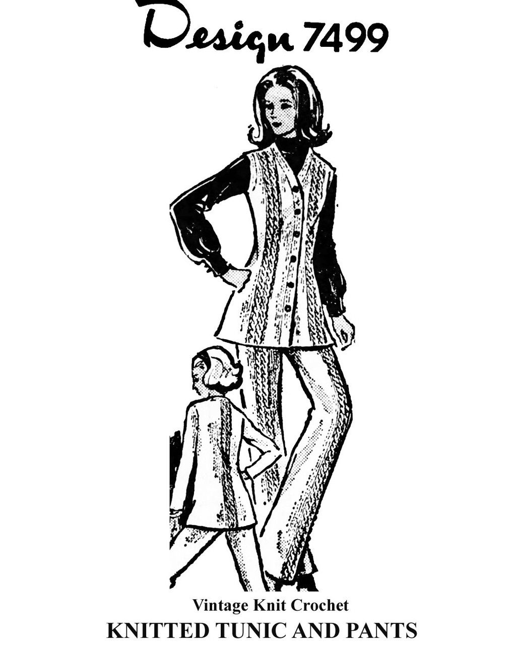 Knitted pantsuit pattern with cable stripes, Design 7499