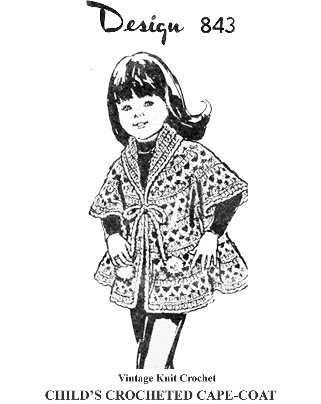 Girls Cape Coat Crochet Pattern, Mail Order Design 843