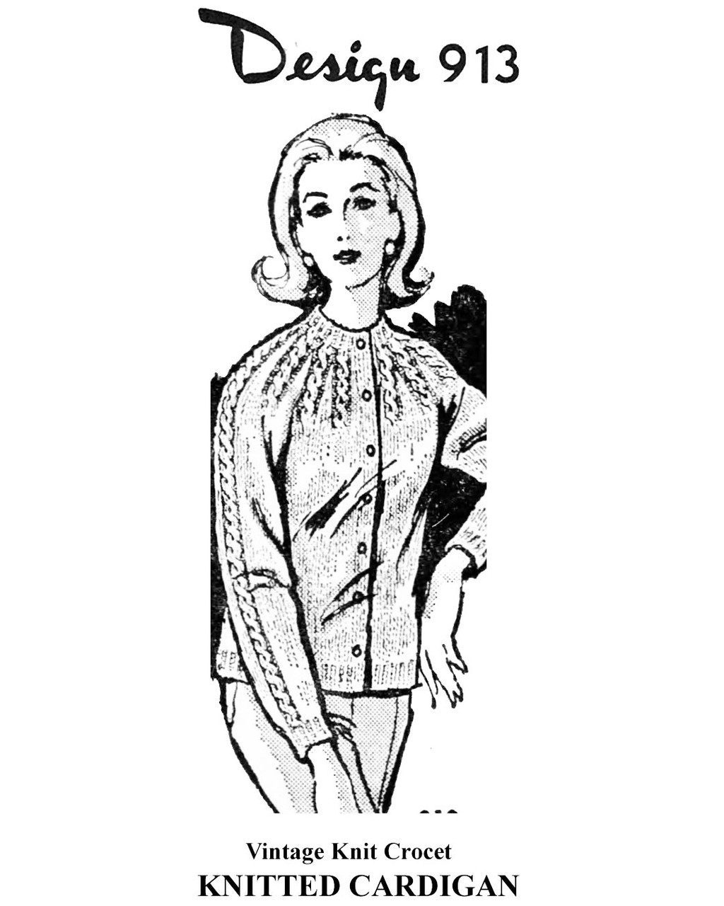 Knitted Cable Yoke Cardigan Pattern, Mail Order Design 913