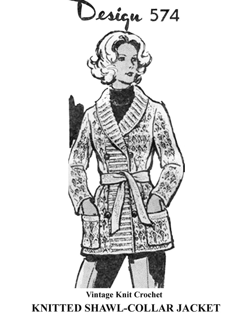 Jacking Knitting Pattern with Shawl Collar Design 574