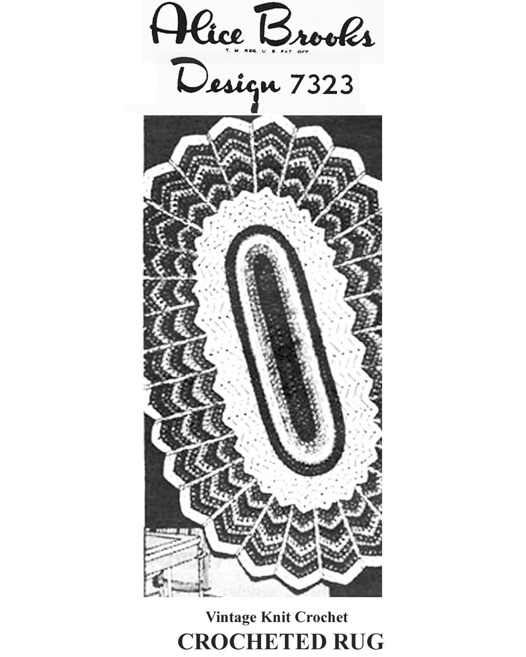 Scalloped Oval Rug Crochet pattern in two sizes.  Mail Order Design 7323