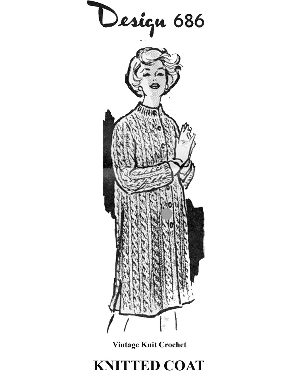 Cable Coat Knitting Pattern on Big Needles, Design 686