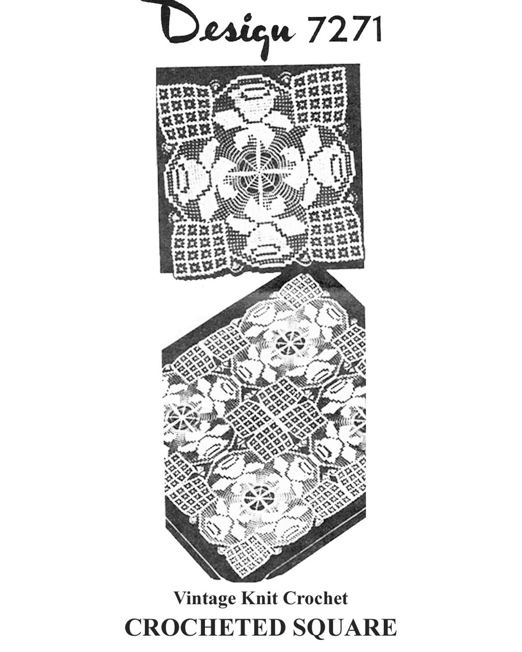 Crocheted square pattern for bedspread, tablecloth, runner