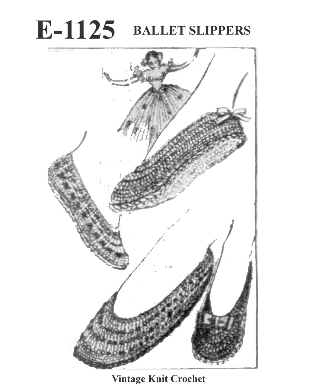 Vintage Crochet Ballet Slippers Pattern, Needlework Bureau 1125