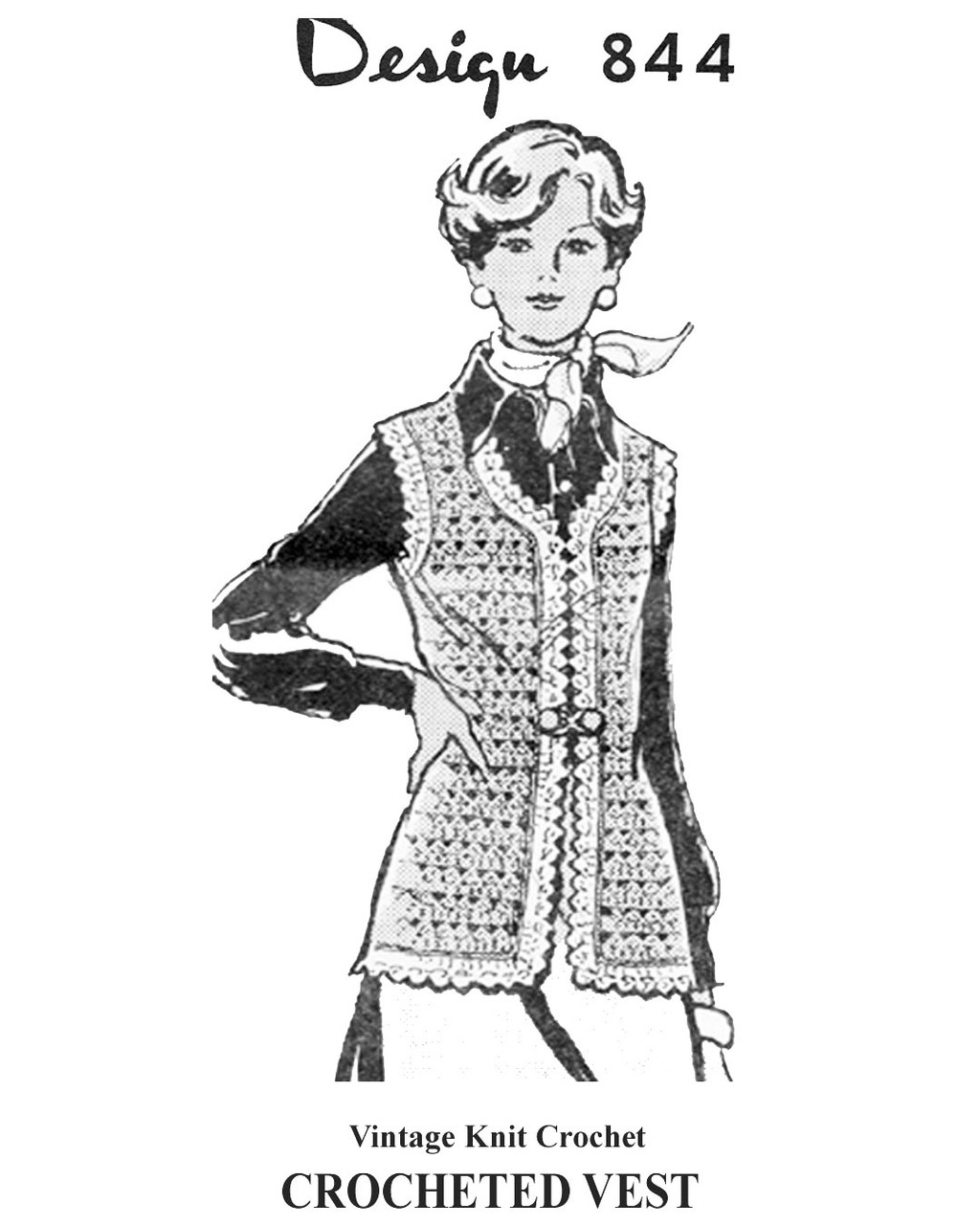 Crocheted Lace Vest, Below Hip, Mail Order Design 844