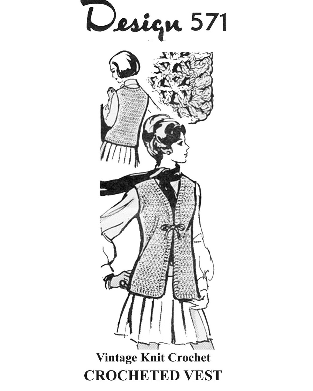 Long or short  crochet vest pattern Design 571