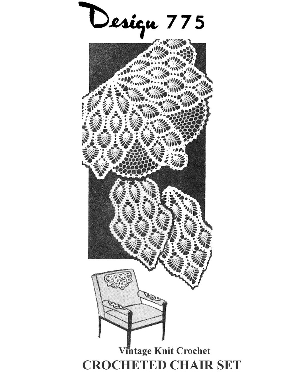Pineapple crocheted chair set pattern, Mail Order Design 775