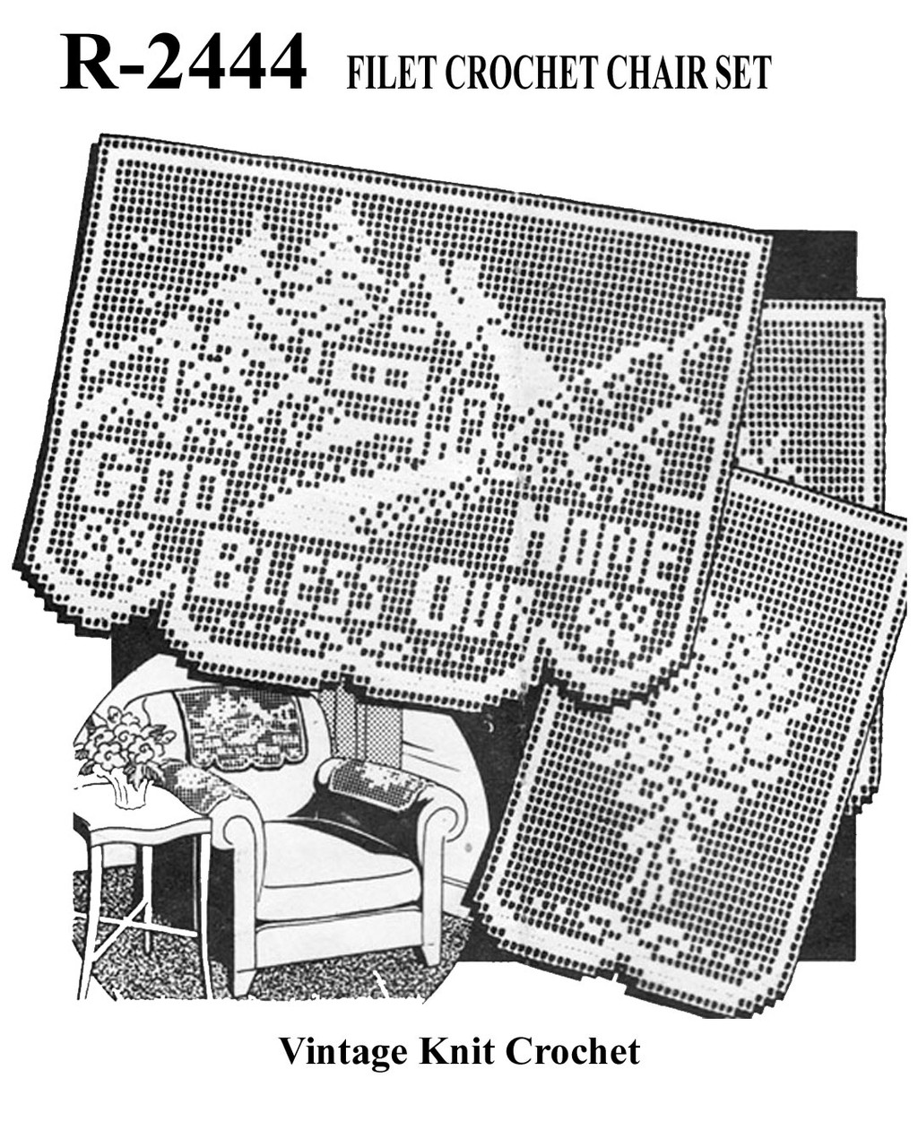 Anne Cabot 2444 Filet God Bless our Home Chair Doily