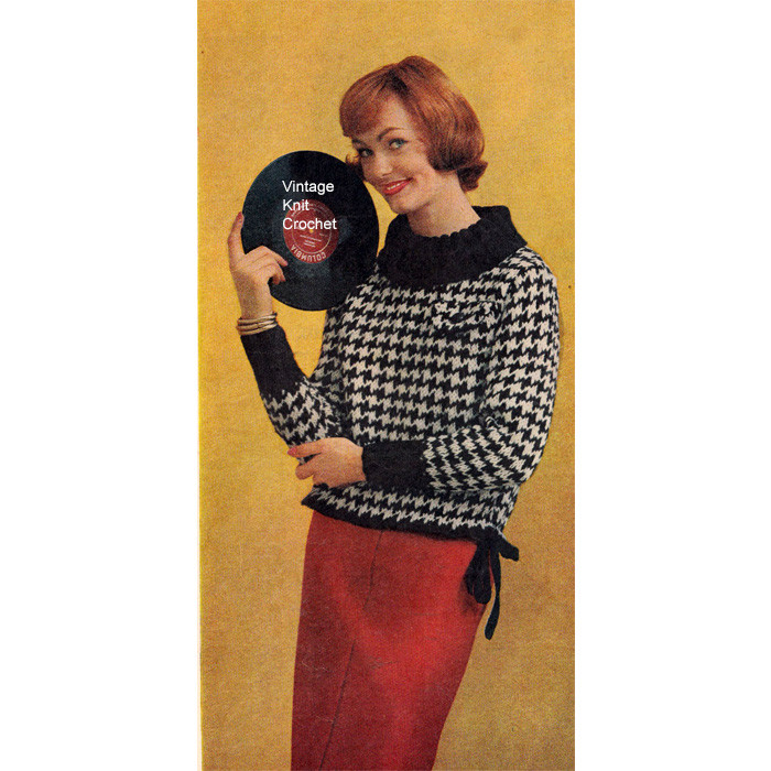 Knitting Pattern Checked Cardigan Blouse, Drawstring Waist