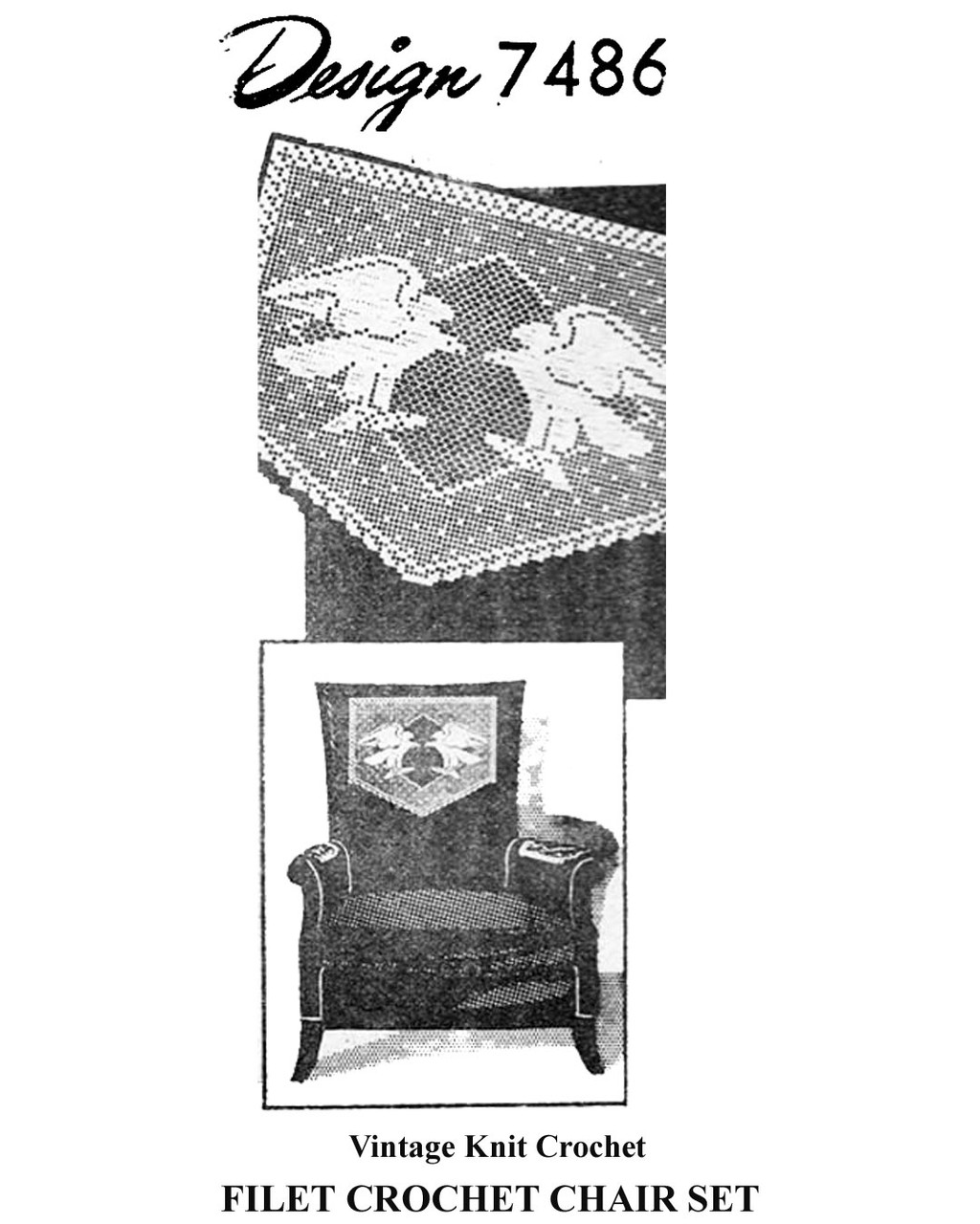 American Eagle Chair Set Pattern in Filet Crochet, Design 7486