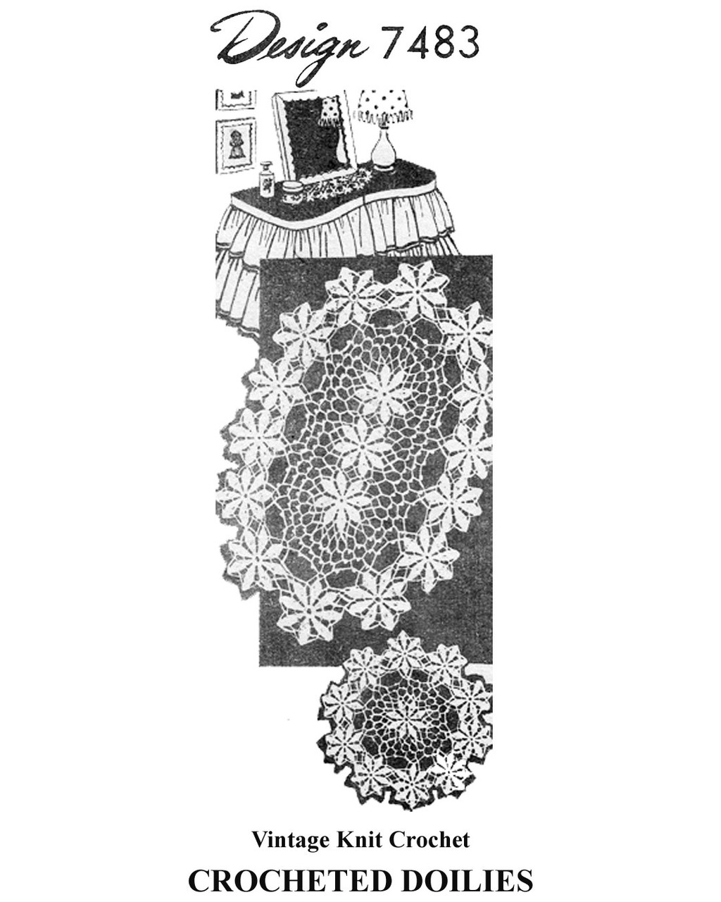 Crochet Doily with Daisy Center and Border; round and oval Design 7483