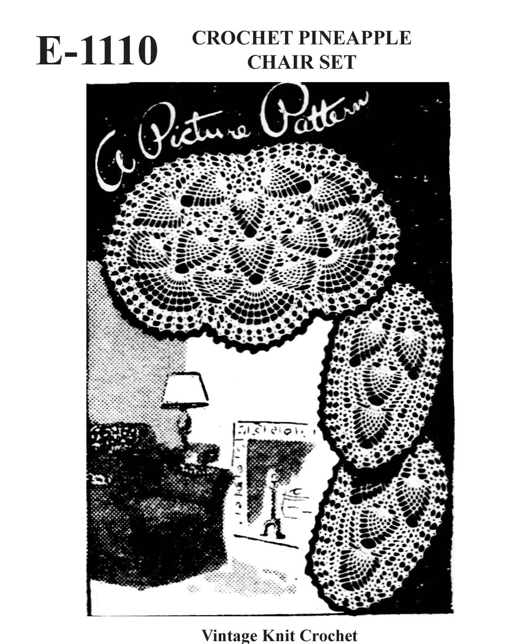 Pineapple Chair Doily pattern, Vintage 1940s Design E-1110, Ellen Bruce