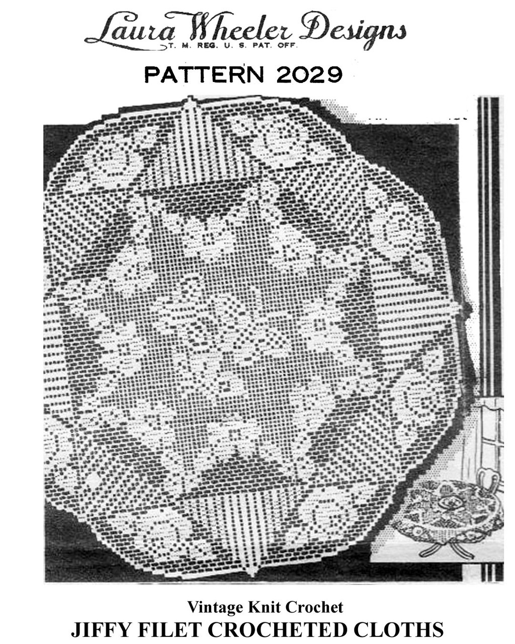 Filet Crochet Cloth in Roses and Butterflies Motif, Laura Wheeler Design 2029