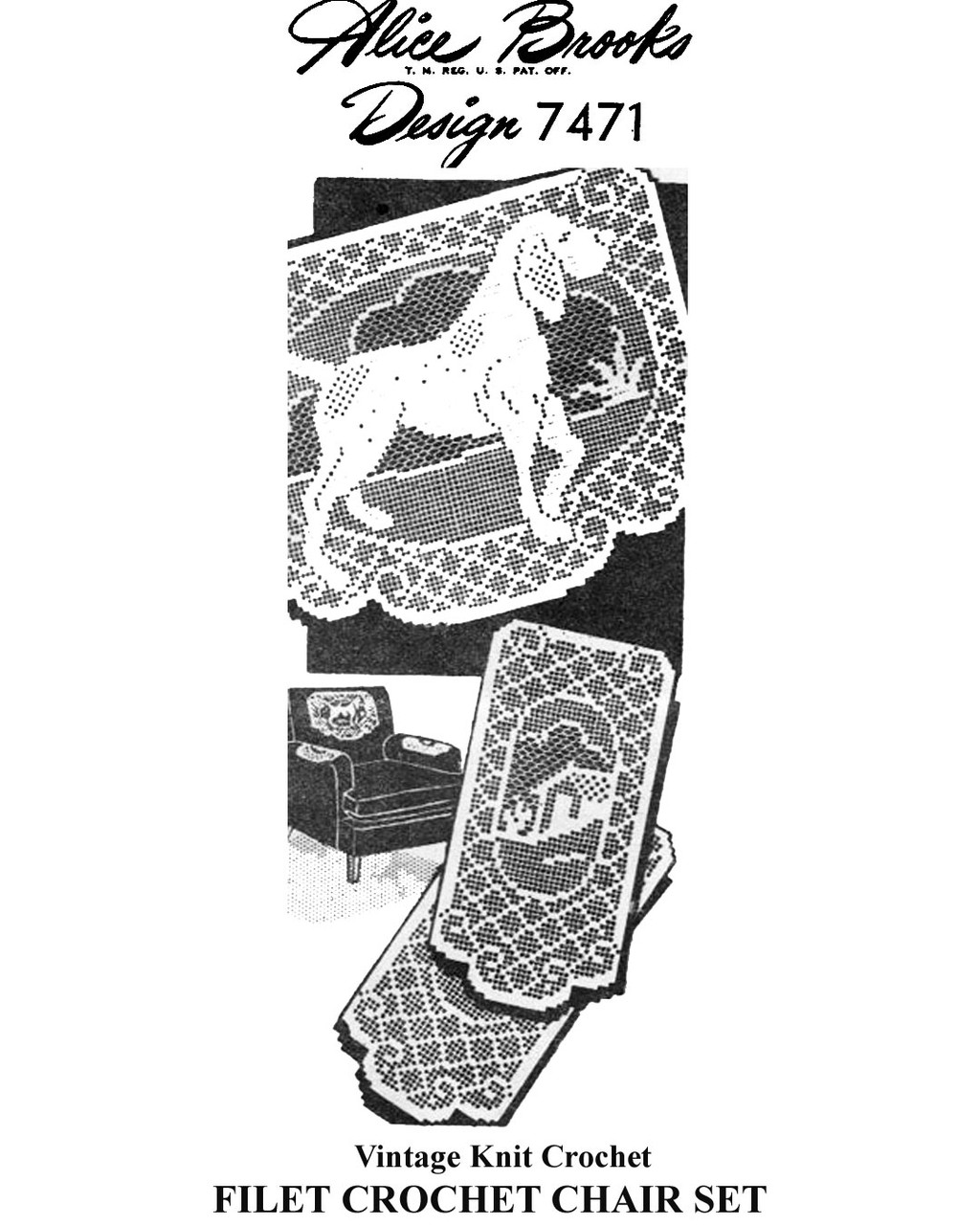 Setter Filet Crochet Chair Doily Pattern Set Design 7471