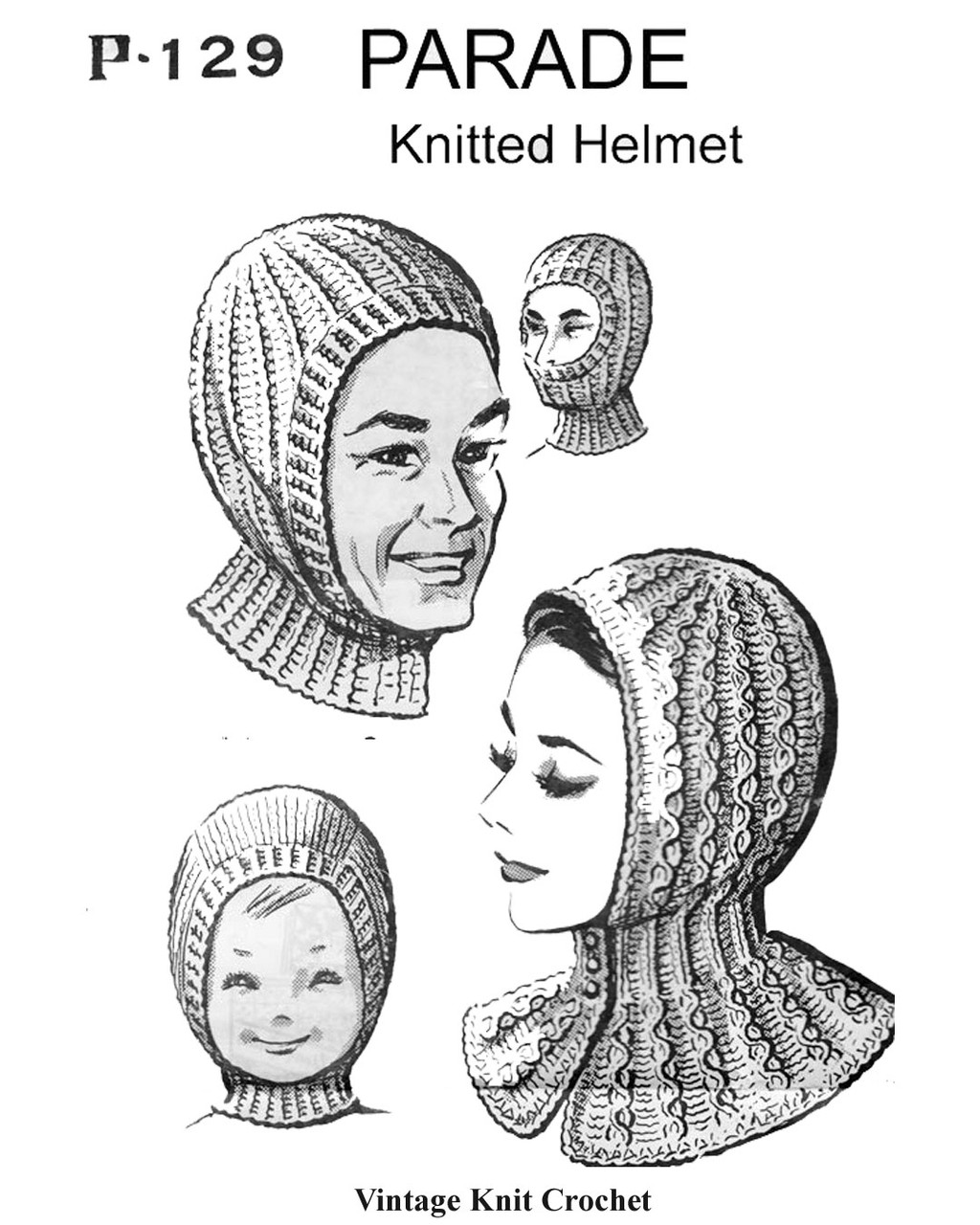 Man Woman Child Knitted Helmets Pattern P-129
