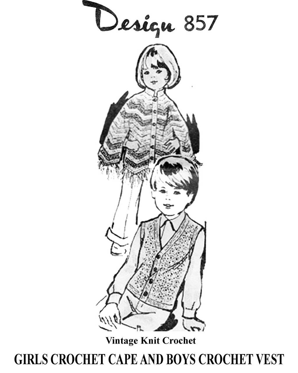 Girls Crochet Cape with Boys Crochet Vest Pattern Design 857