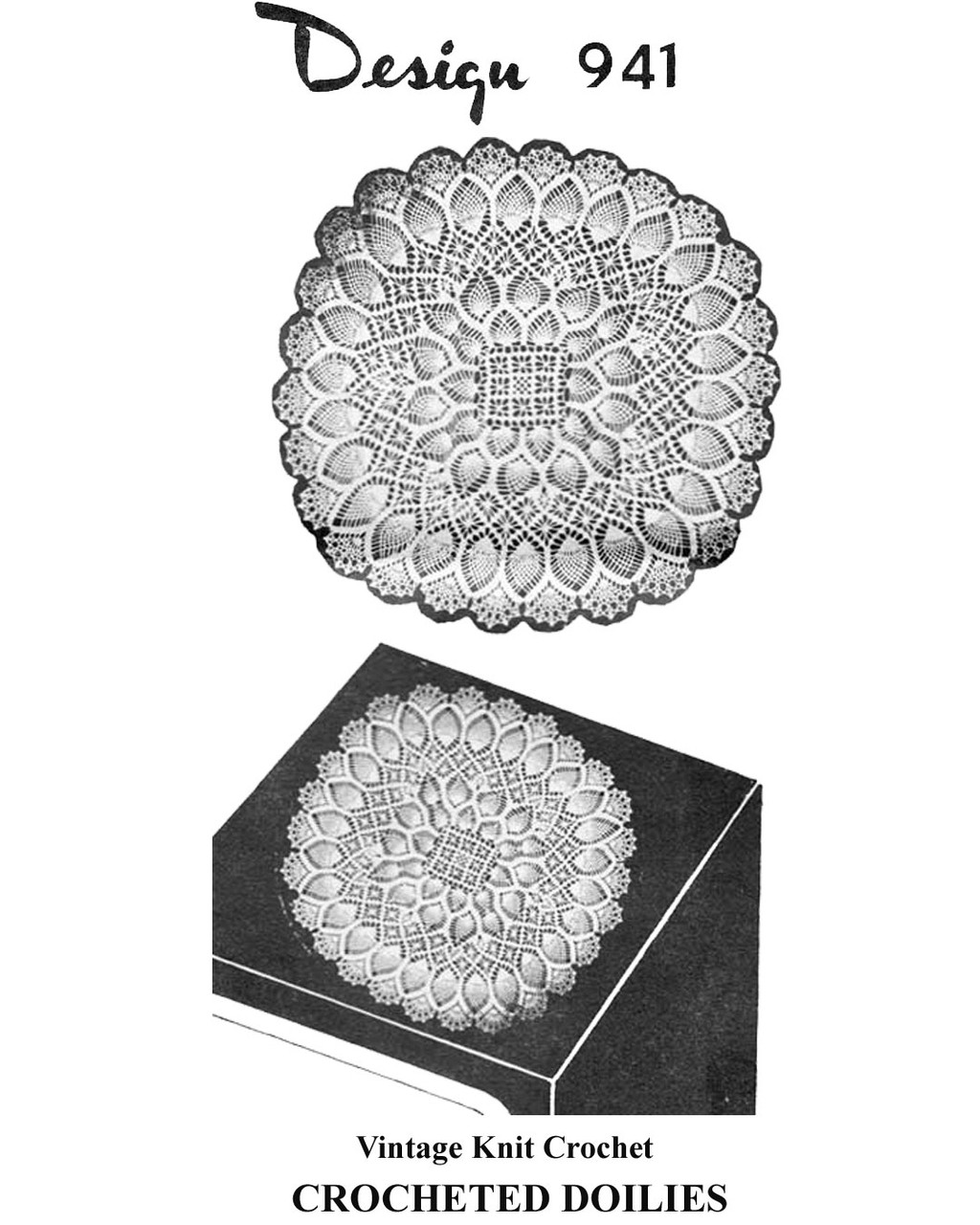 Crocheted Doilies in pineapple and spiderweb stitching, Mail Order Design 941
