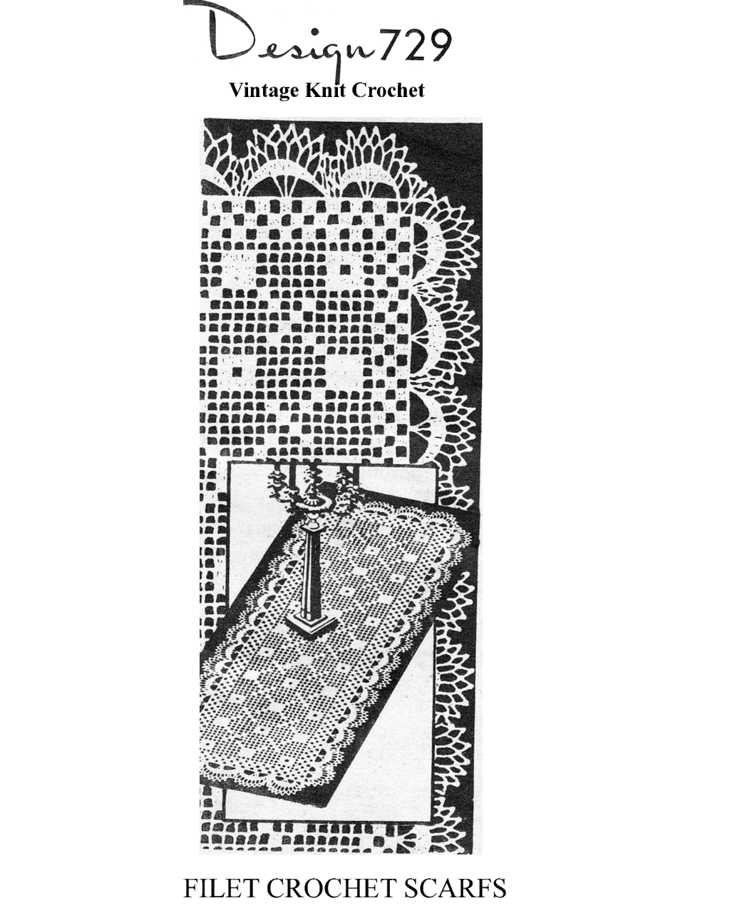Vintage Filet Crochet Runner Cloth Pattern, Mail Order Design 729