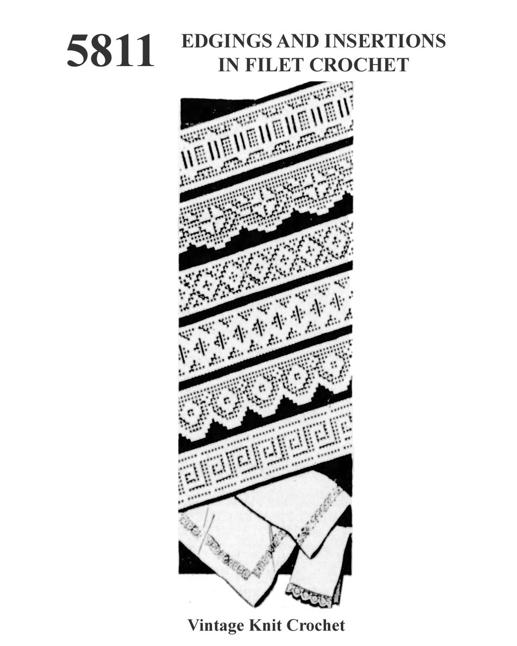 Six vintage filet crochet edgings pattern for linens Anne Cabot 5811 Mail Order six-vintage-filet-crochet-edgings-pattern-for-linens-anne-cabot-5811-mail-order