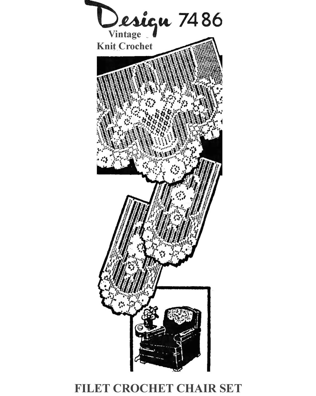 Flower Basket Filet Crochet Pattern Mail Order Design 7486