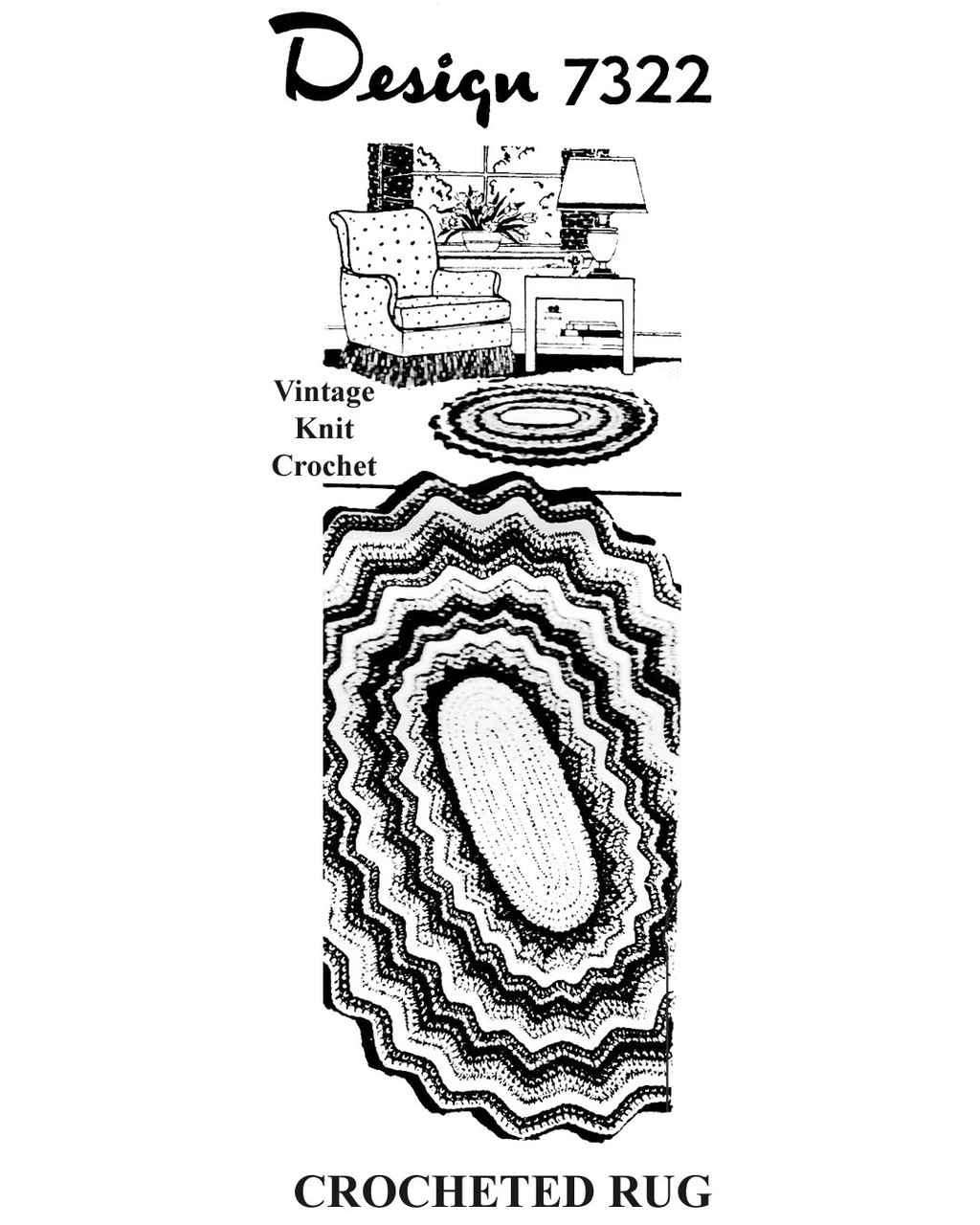 Vintage Oval Rug Crochet Pattern, Mail Order Design 7322