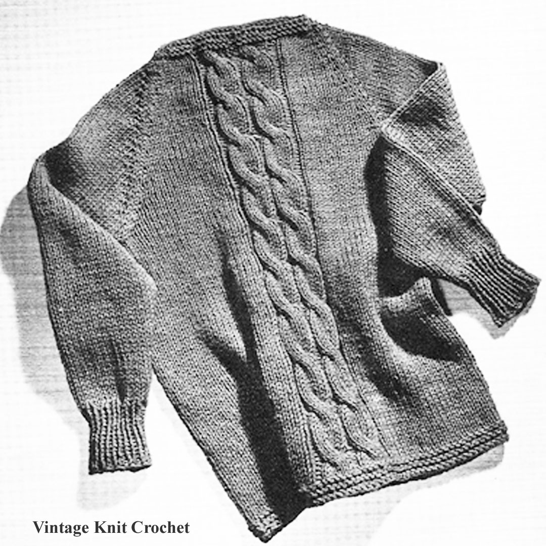 Easy Knit Cable Pullover PDF Pattern Raglan Sleeves SML