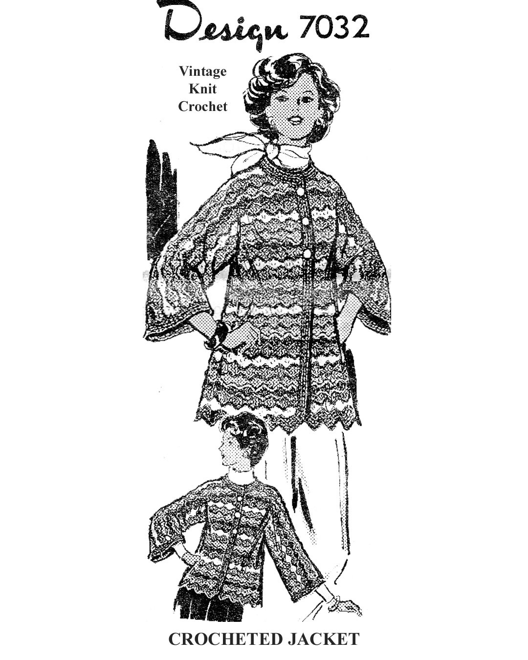 Crochet Kimono Jacket Pattern, Shell Stitch Mail Order Design 7032
