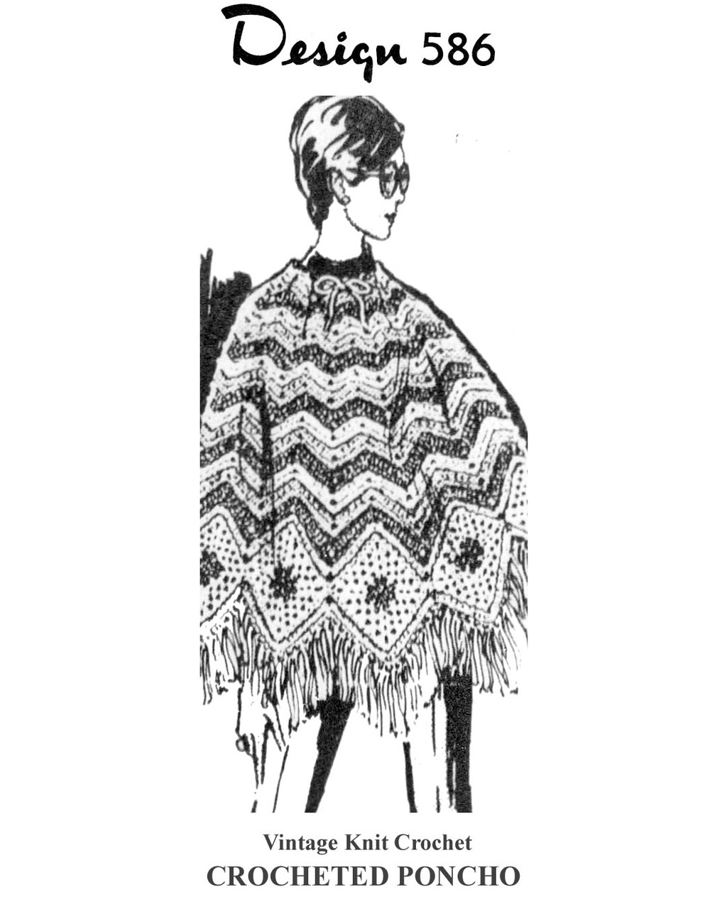 Crochet Extra Long Poncho Pattern in Ripple Motif Design 586