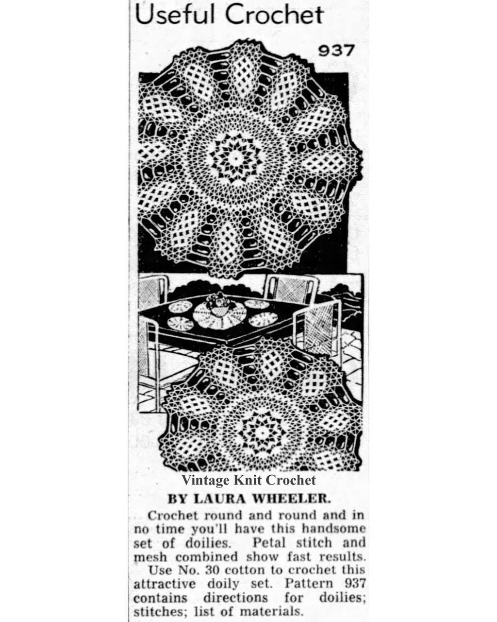 Mail Order Design 937, Crocheted Doilies Newspaper Advertisement 
