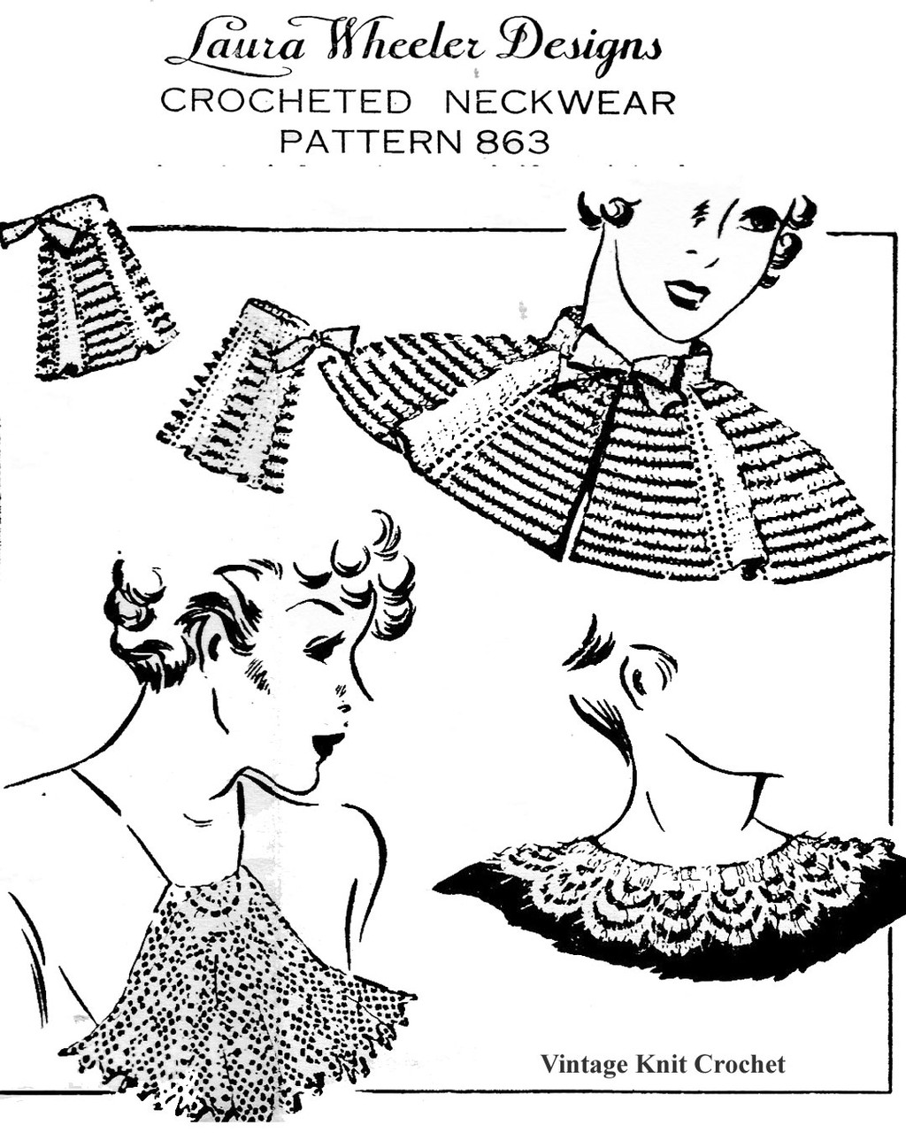 Vintage crochet collars pattern, jabot cape, Laura Wheeler Design 863