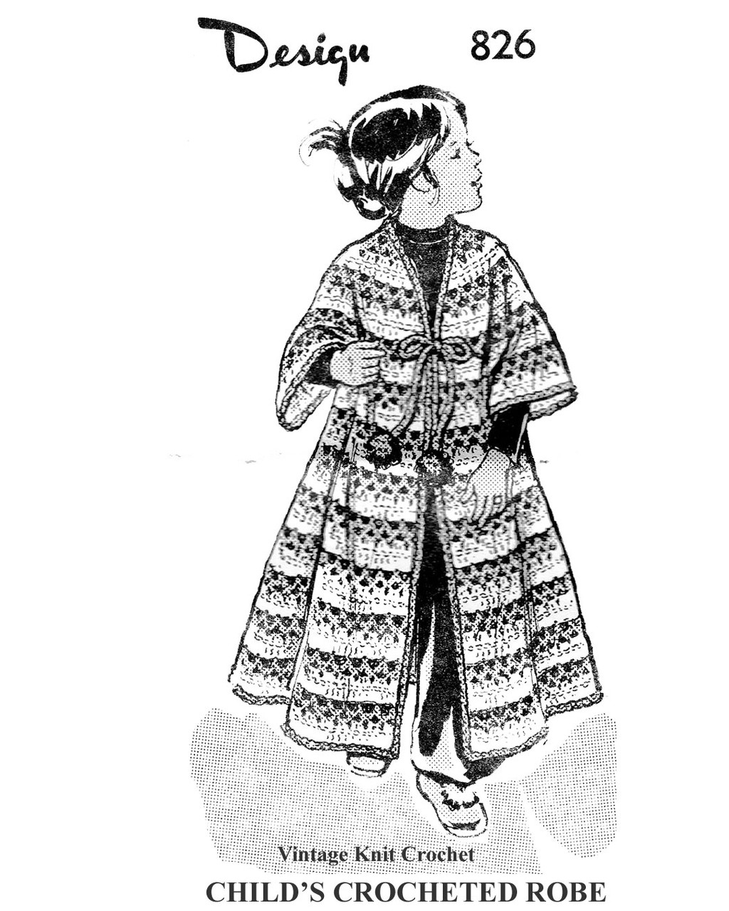 Girls Crochet Long Robe Pattern, Design 826