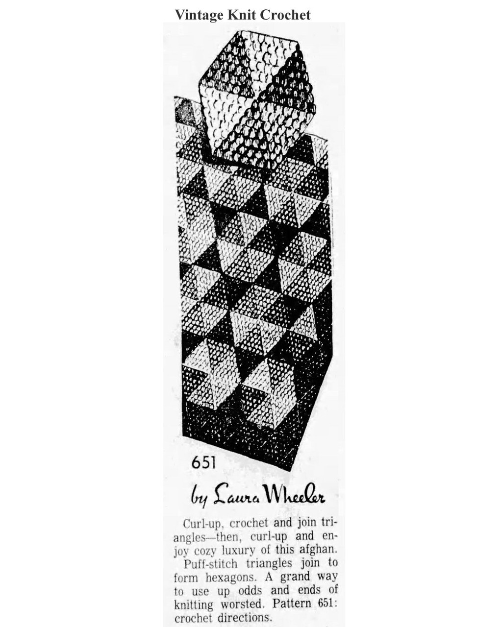 Mail Order Design 651, Crochet Afghan Newspaper Advertisement
