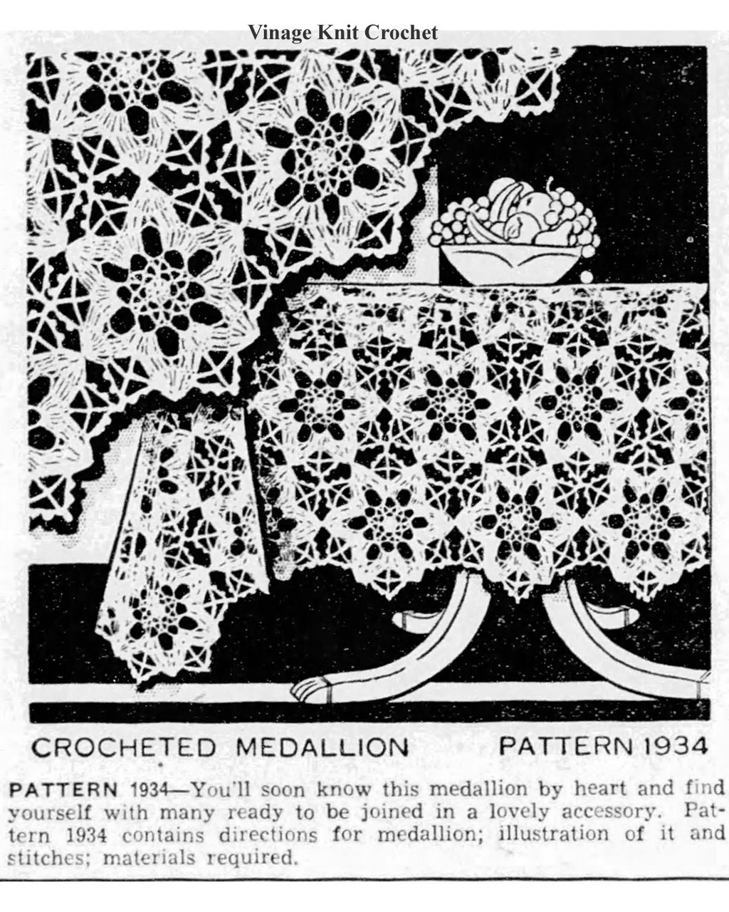 Mail Order Design 1934 Crochet Medallion Newspaper Advertisement