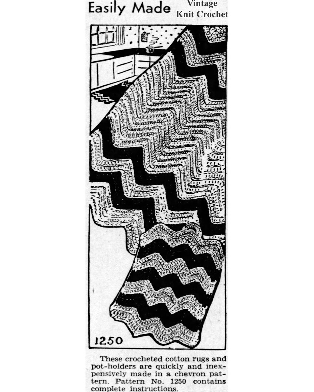 Mail Order Crochet Pattern No 1250 Chevron Rug Newspaper Advertisement